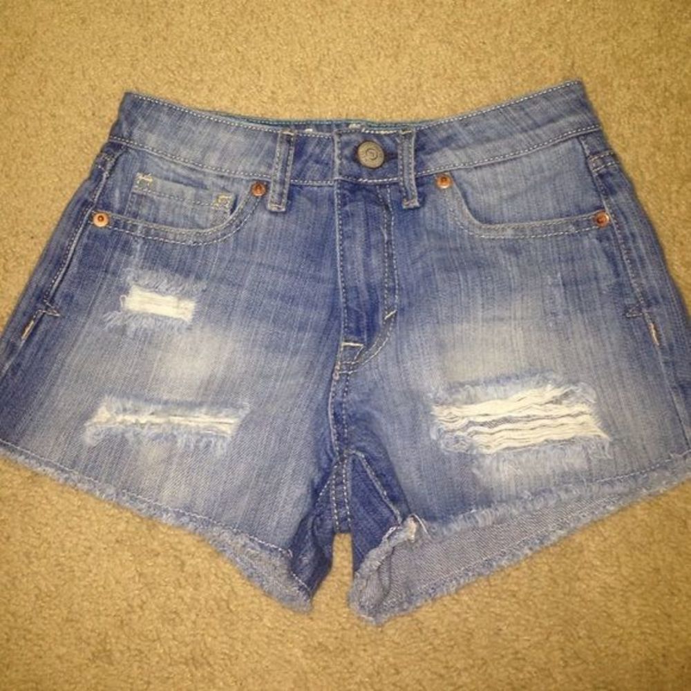 Light Wash Distressed High-Waisted Shorts